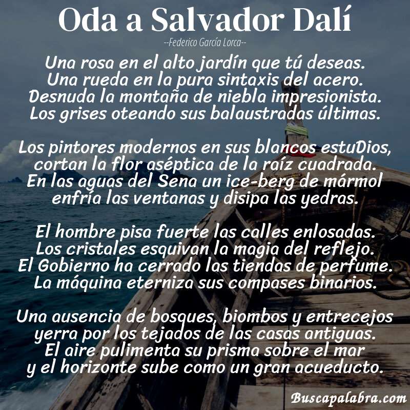 Poema Oda a Salvador Dalí de Federico García Lorca con fondo de barca