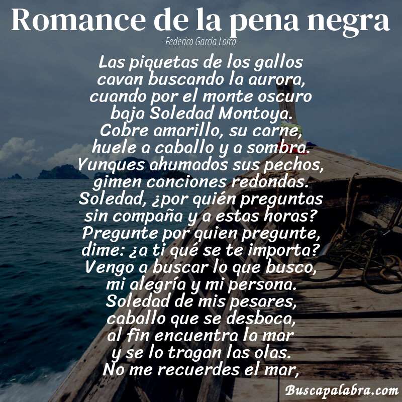 Poema Romance de la pena negra de Federico García Lorca con fondo de barca