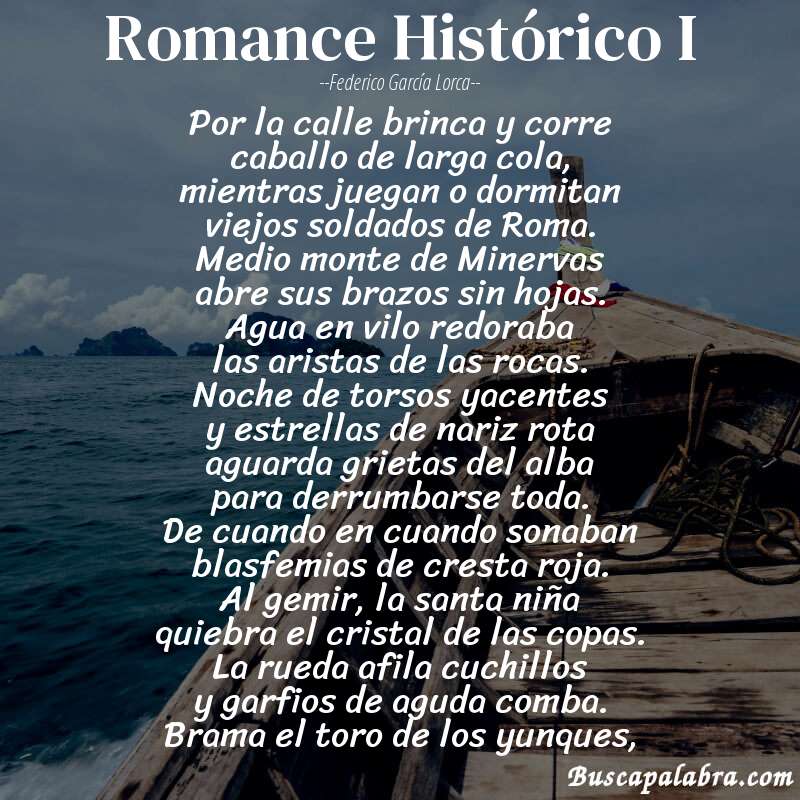 Poema Romance Histórico I de Federico García Lorca con fondo de barca