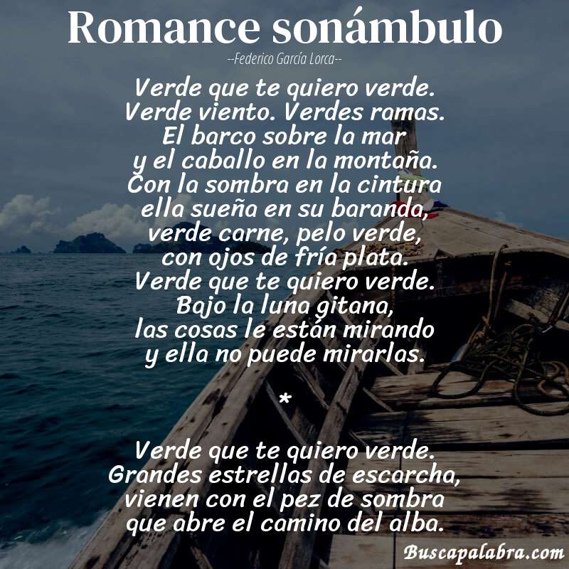 Poema Romance sonámbulo de Federico García Lorca con fondo de barca