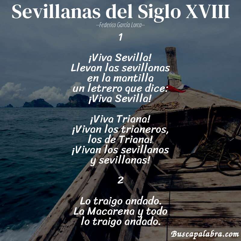 Poema Sevillanas del Siglo XVIII de Federico García Lorca con fondo de barca