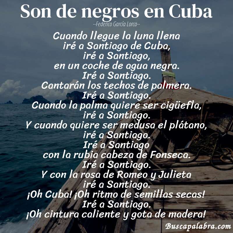 Poema Son de negros en Cuba de Federico García Lorca con fondo de barca