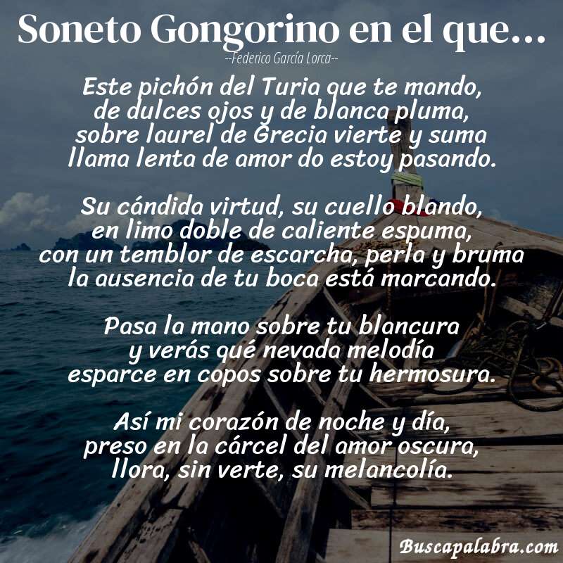 Poema Soneto Gongorino en el que... de Federico García Lorca con fondo de barca
