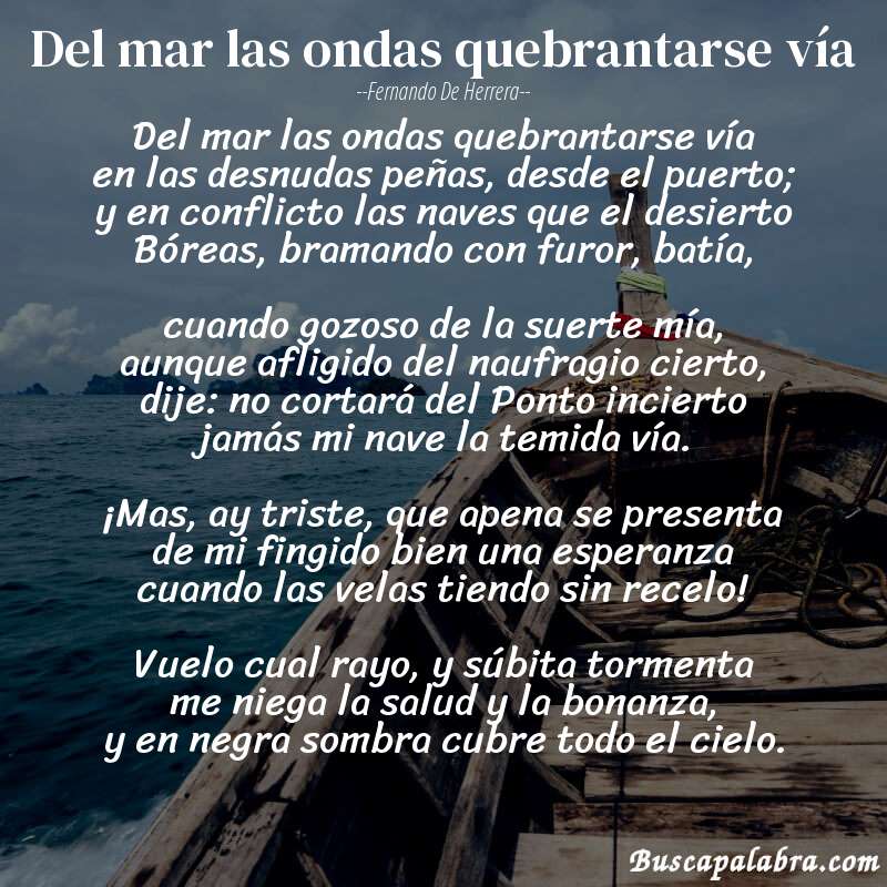 Poema Del mar las ondas quebrantarse vía de Fernando de Herrera con fondo de barca