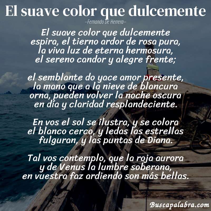 Poema El suave color que dulcemente de Fernando de Herrera con fondo de barca