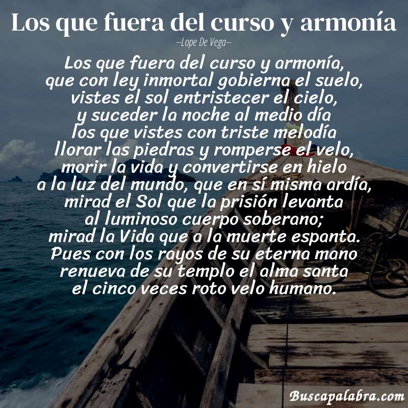Poema Los que fuera del curso y armonía de Lope de Vega con fondo de barca