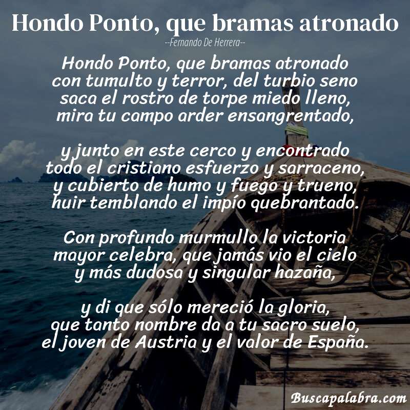 Poema Hondo Ponto, que bramas atronado de Fernando de Herrera con fondo de barca