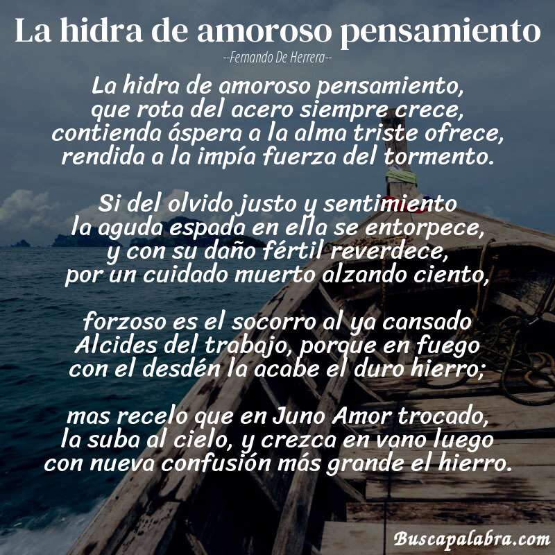 Poema La hidra de amoroso pensamiento de Fernando de Herrera con fondo de barca