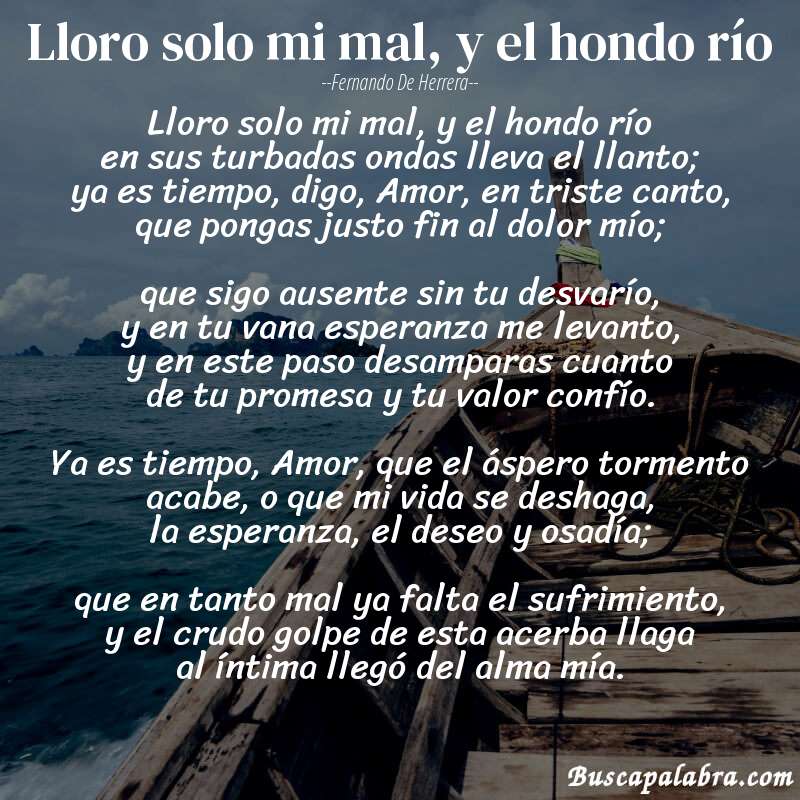 Poema Lloro solo mi mal, y el hondo río de Fernando de Herrera con fondo de barca