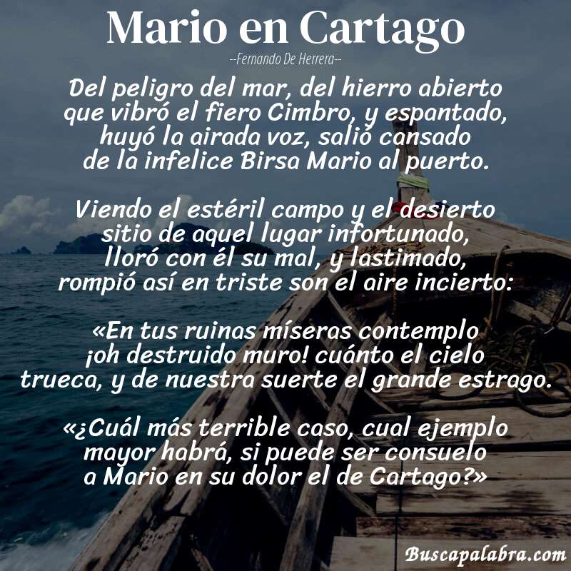 Poema Mario en Cartago de Fernando de Herrera con fondo de barca