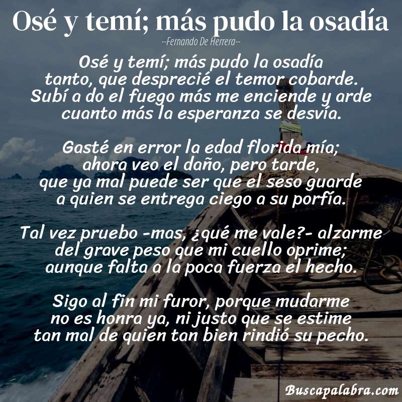 Poema Osé y temí; más pudo la osadía de Fernando de Herrera con fondo de barca