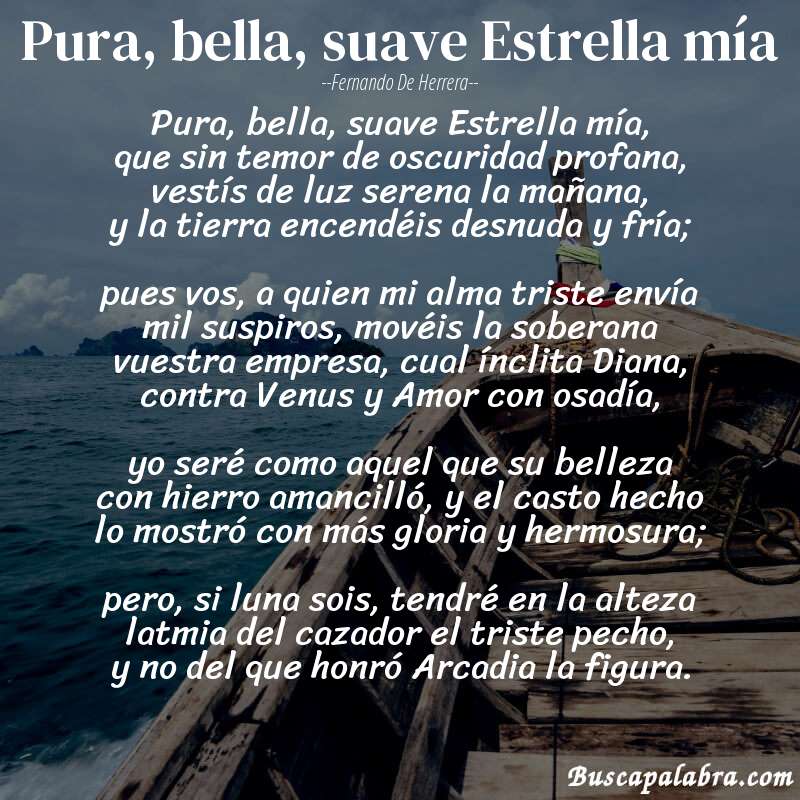 Poema Pura, bella, suave Estrella mía de Fernando de Herrera con fondo de barca