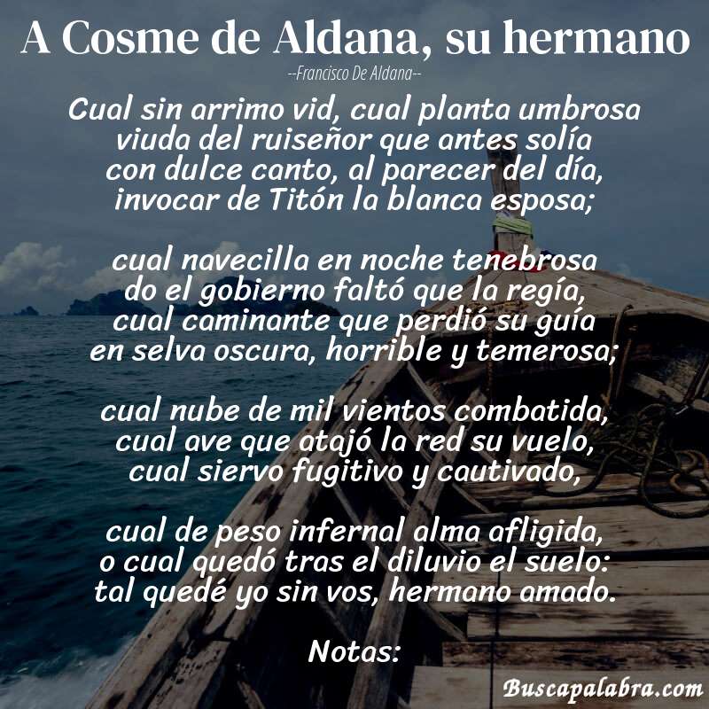 Poema A Cosme de Aldana, su hermano de Francisco de Aldana con fondo de barca