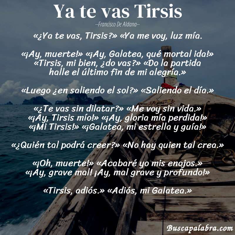 Poema Ya te vas Tirsis de Francisco de Aldana con fondo de barca