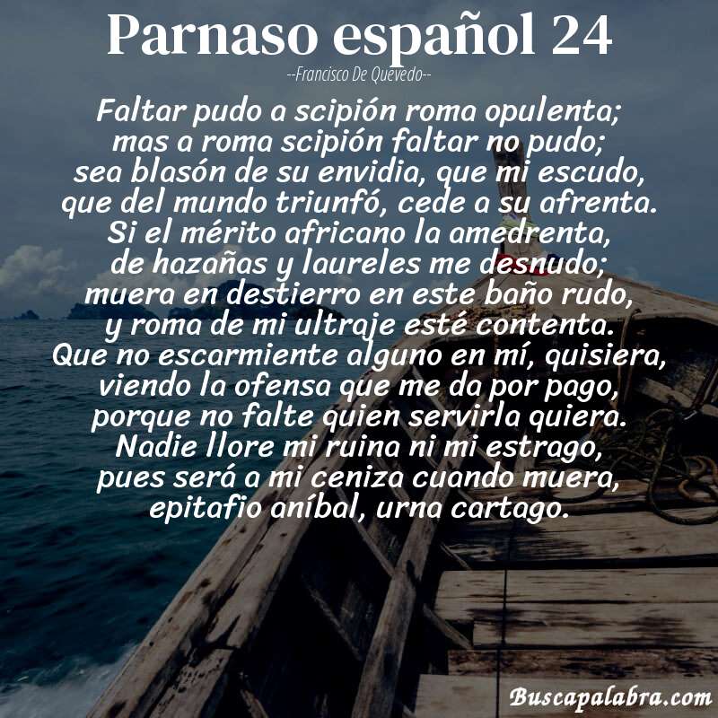 Poema parnaso español 24 de Francisco de Quevedo con fondo de barca