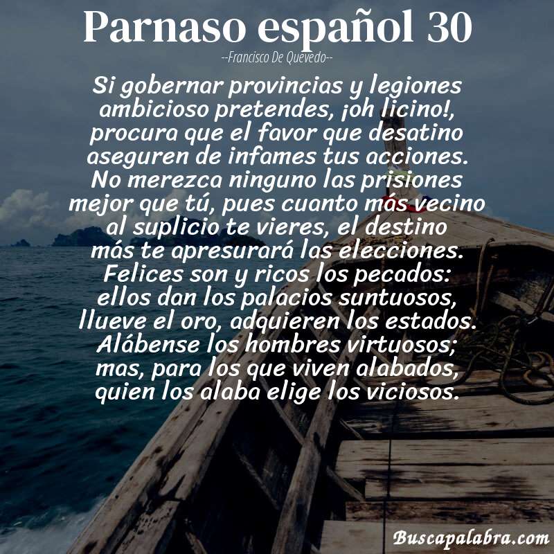 Poema parnaso español 30 de Francisco de Quevedo con fondo de barca