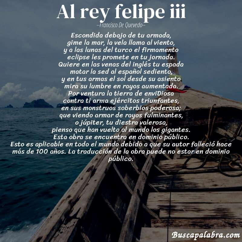 Poema al rey felipe iii de Francisco de Quevedo con fondo de barca