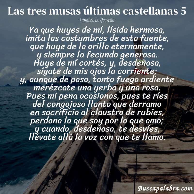 Poema las tres musas últimas castellanas 5 de Francisco de Quevedo con fondo de barca