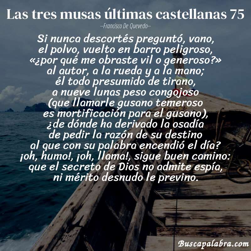 Poema las tres musas últimas castellanas 75 de Francisco de Quevedo con fondo de barca