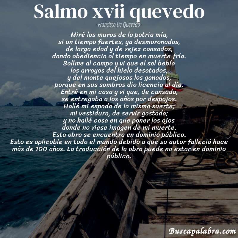 Poema salmo xvii quevedo de Francisco de Quevedo con fondo de barca
