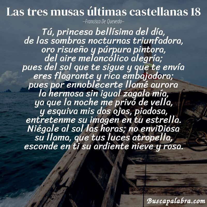 Poema las tres musas últimas castellanas 18 de Francisco de Quevedo con fondo de barca