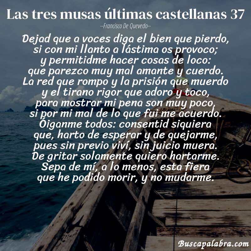 Poema las tres musas últimas castellanas 37 de Francisco de Quevedo con fondo de barca