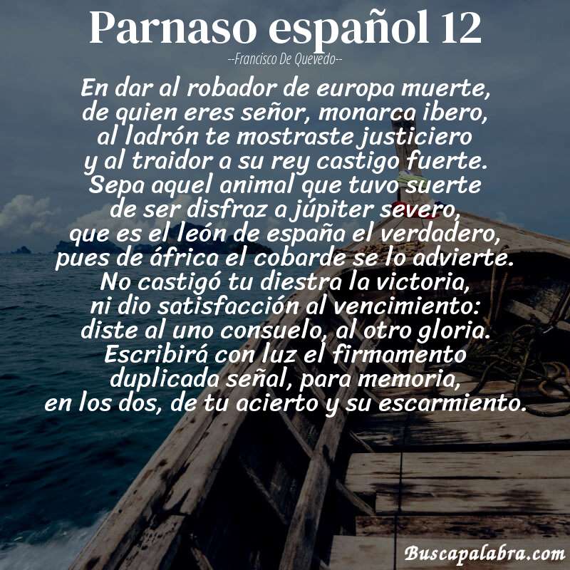 Poema parnaso español 12 de Francisco de Quevedo con fondo de barca