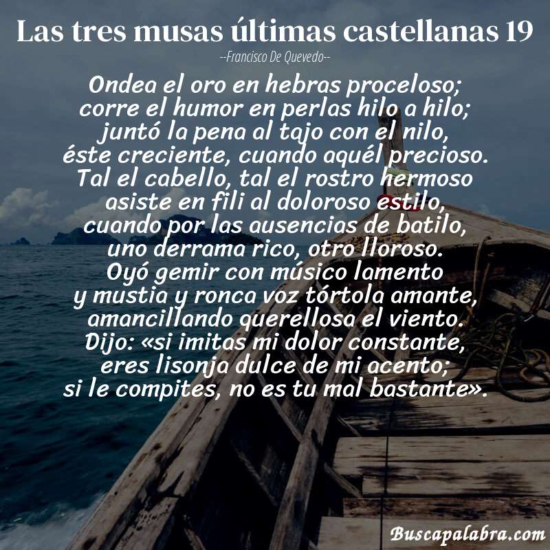 Poema las tres musas últimas castellanas 19 de Francisco de Quevedo con fondo de barca