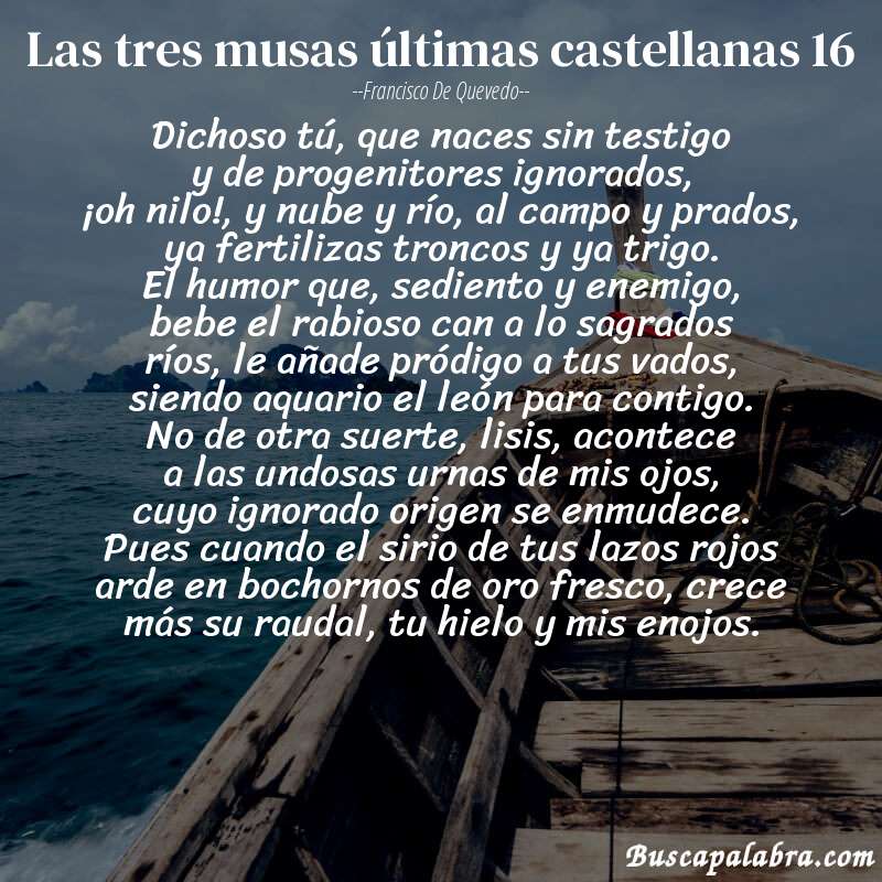 Poema las tres musas últimas castellanas 16 de Francisco de Quevedo con fondo de barca