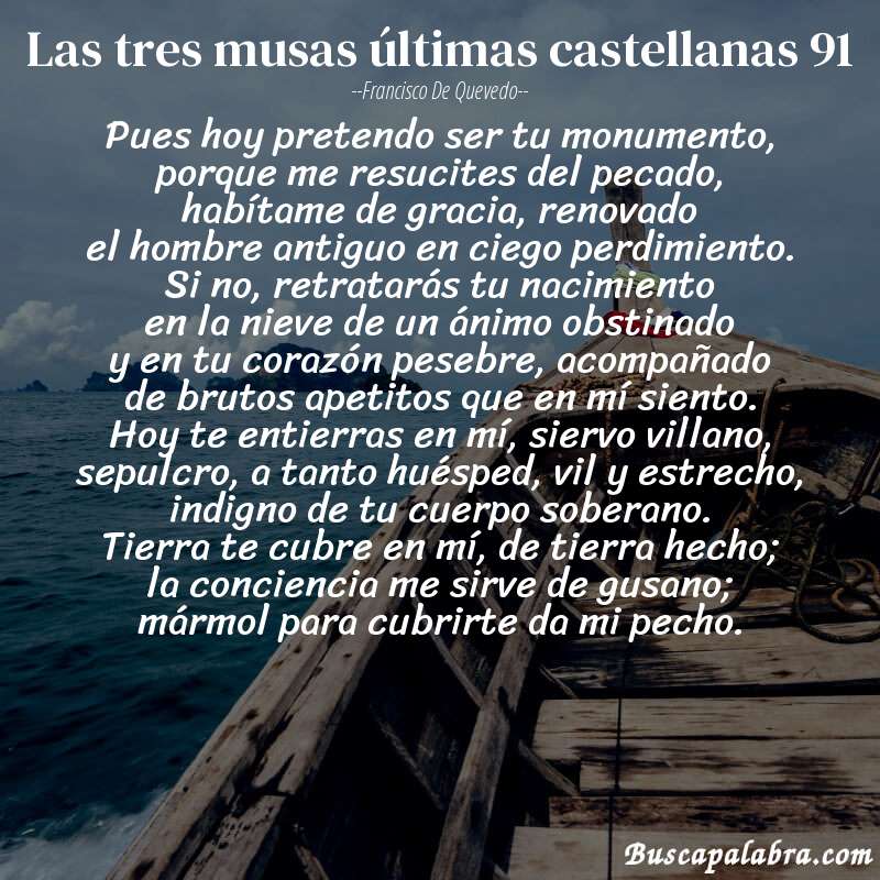 Poema las tres musas últimas castellanas 91 de Francisco de Quevedo con fondo de barca