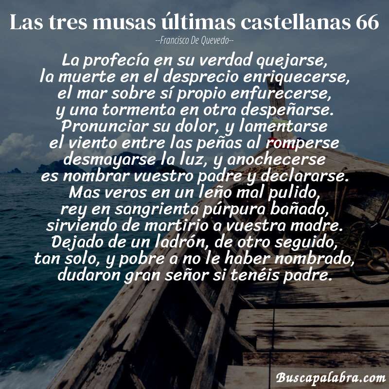 Poema las tres musas últimas castellanas 66 de Francisco de Quevedo con fondo de barca