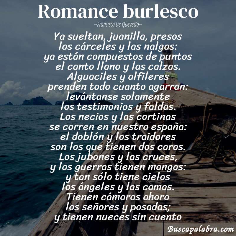 Poema romance burlesco de Francisco de Quevedo con fondo de barca