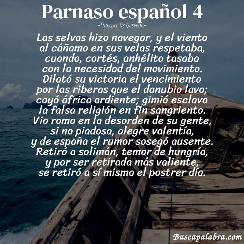 Poema parnaso español 4 de Francisco de Quevedo con fondo de barca