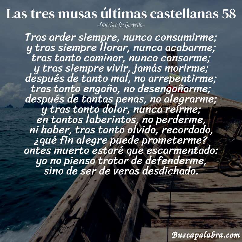 Poema las tres musas últimas castellanas 58 de Francisco de Quevedo con fondo de barca