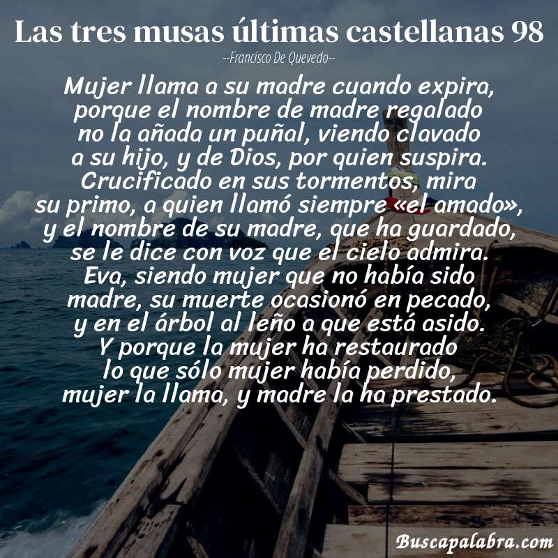 Poema las tres musas últimas castellanas 98 de Francisco de Quevedo con fondo de barca