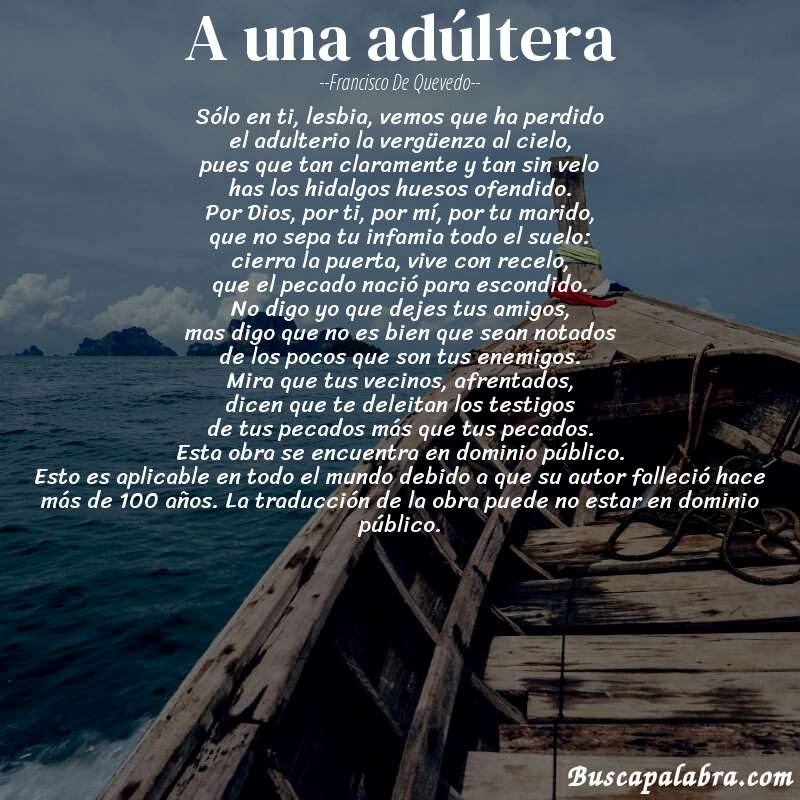 Poema a una adúltera de Francisco de Quevedo con fondo de barca