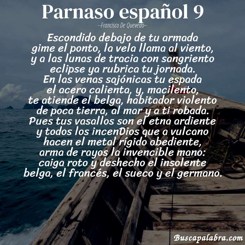 Poema parnaso español 9 de Francisco de Quevedo con fondo de barca