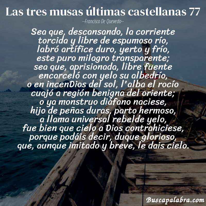 Poema las tres musas últimas castellanas 77 de Francisco de Quevedo con fondo de barca