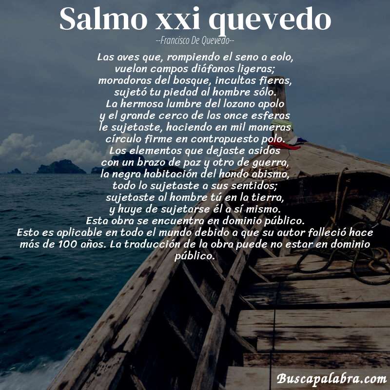 Poema salmo xxi quevedo de Francisco de Quevedo con fondo de barca