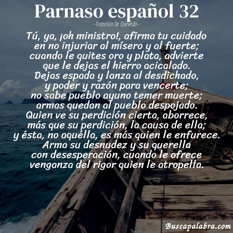 Poema parnaso español 32 de Francisco de Quevedo con fondo de barca