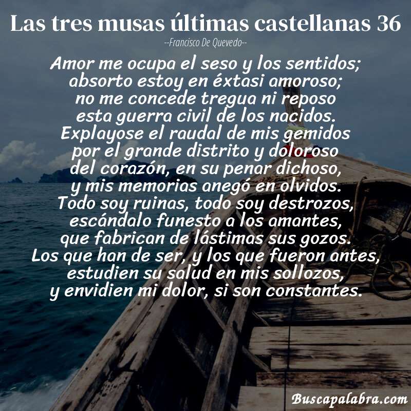 Poema las tres musas últimas castellanas 36 de Francisco de Quevedo con fondo de barca