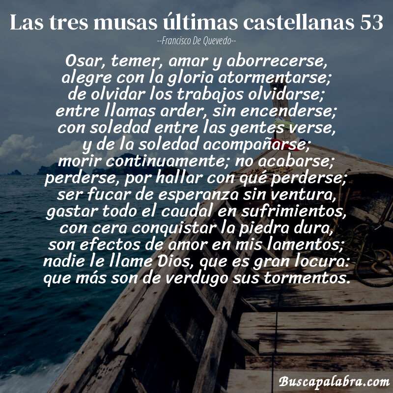 Poema las tres musas últimas castellanas 53 de Francisco de Quevedo con fondo de barca