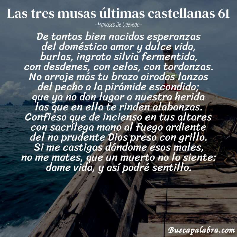 Poema las tres musas últimas castellanas 61 de Francisco de Quevedo con fondo de barca