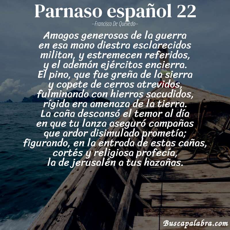 Poema parnaso español 22 de Francisco de Quevedo con fondo de barca
