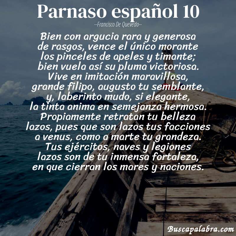 Poema parnaso español 10 de Francisco de Quevedo con fondo de barca