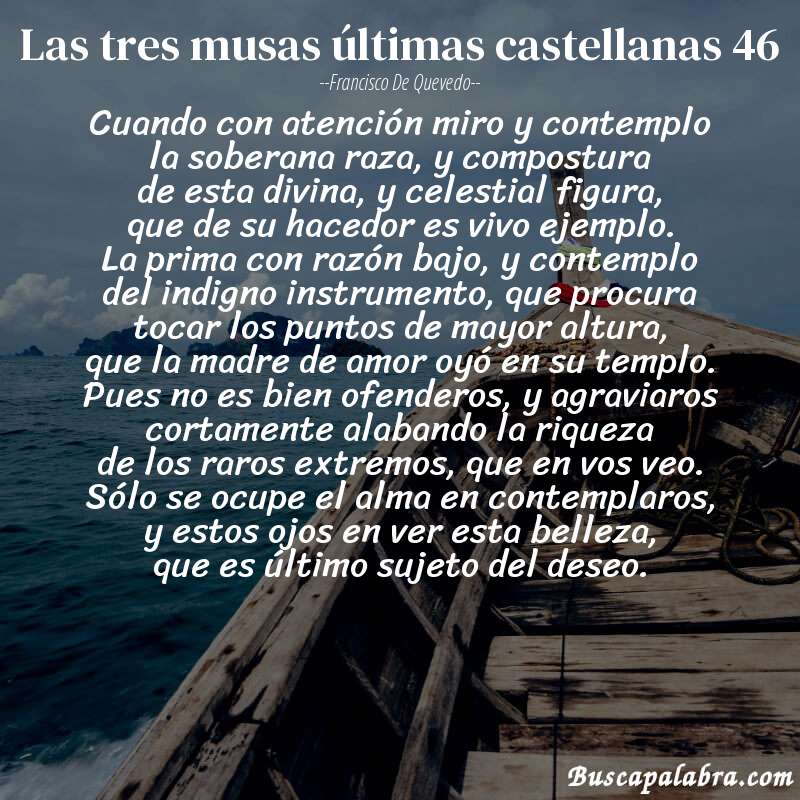 Poema las tres musas últimas castellanas 46 de Francisco de Quevedo con fondo de barca