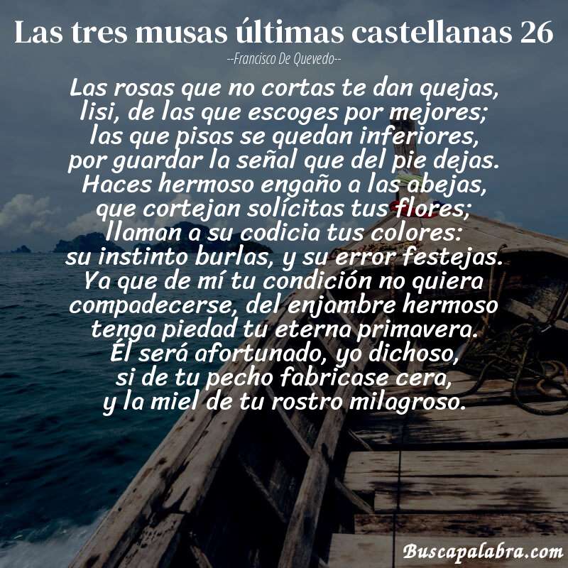 Poema las tres musas últimas castellanas 26 de Francisco de Quevedo con fondo de barca
