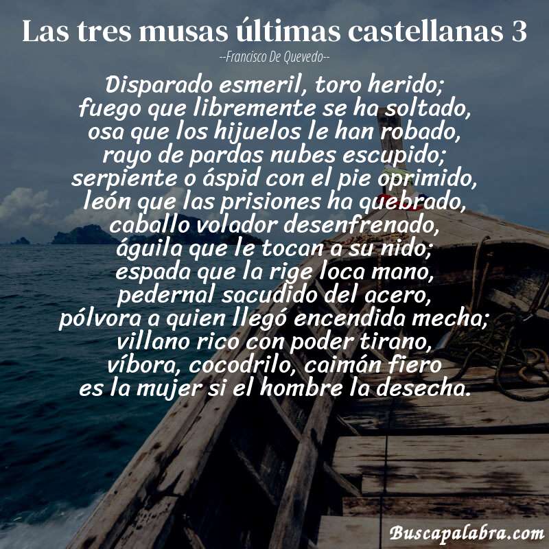 Poema las tres musas últimas castellanas 3 de Francisco de Quevedo con fondo de barca