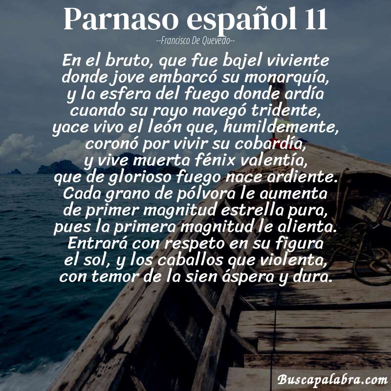 Poema parnaso español 11 de Francisco de Quevedo con fondo de barca