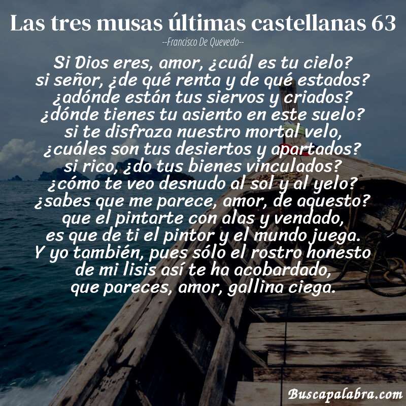 Poema las tres musas últimas castellanas 63 de Francisco de Quevedo con fondo de barca